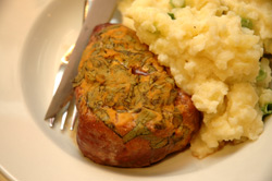  Beef Tenderloin Steaks Topped with Horseradish and Dijon Mustard and Classic Mashed Potatoes