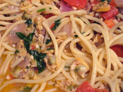 spaghetti with clam sauce from eating well recipe