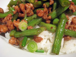schezwan pork green beans