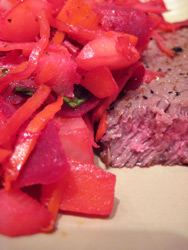 steak and root vegetables