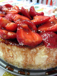 homemade cheesecake with balsalmic strawberries